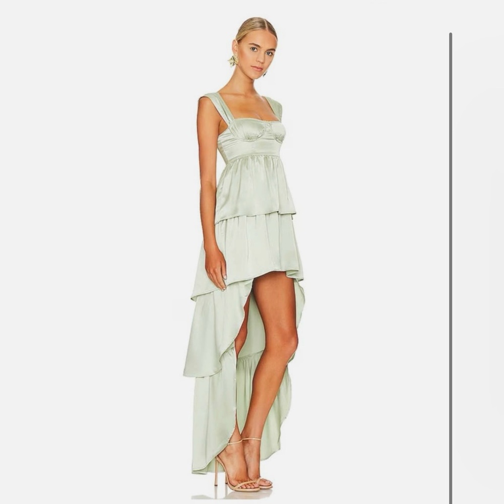 WeWoreWhat Corset High Low Maxi in Fog Green